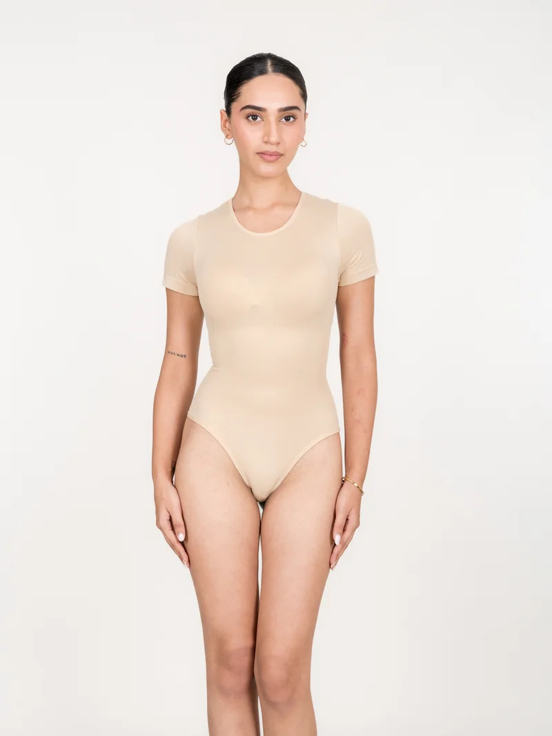 Shapercult Store Beige Half Sleeves Bodysuit for Women